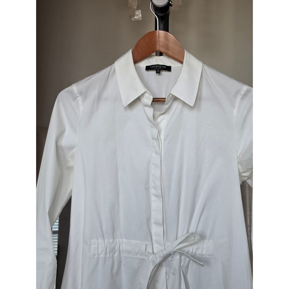 Lafayette 148 New York White Cotton Button Down Tunic Blouse Size M - Picture 9 of 10